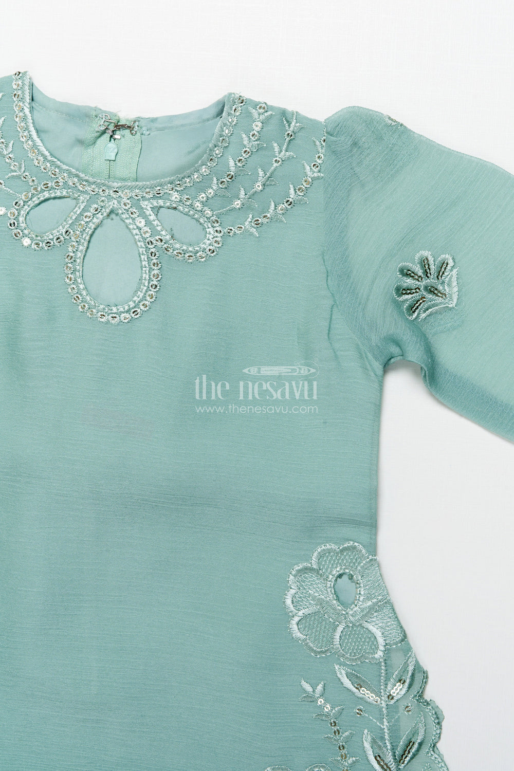 The Nesavu Girls Sharara / Plazo Set Occasion-Ready Organza Sharara Set with Thread Embroidery Detailing Nesavu Nesavu girls festive organza sharara set thread embroidery