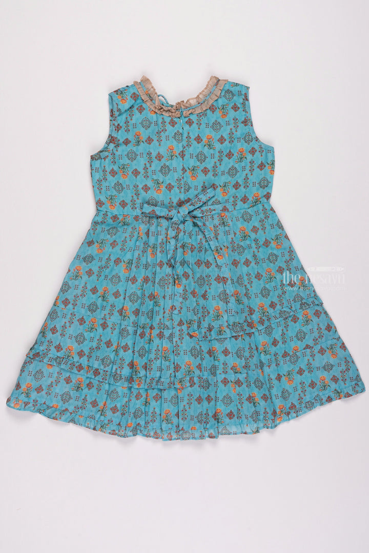 The Nesavu Girls Cotton Frock Ocean Dream: Floral Printed Pleated Blue Cotton Frock for Girls Nesavu Cute Cotton Frocks for Toddlers | Adorable Designs for Little Ones
