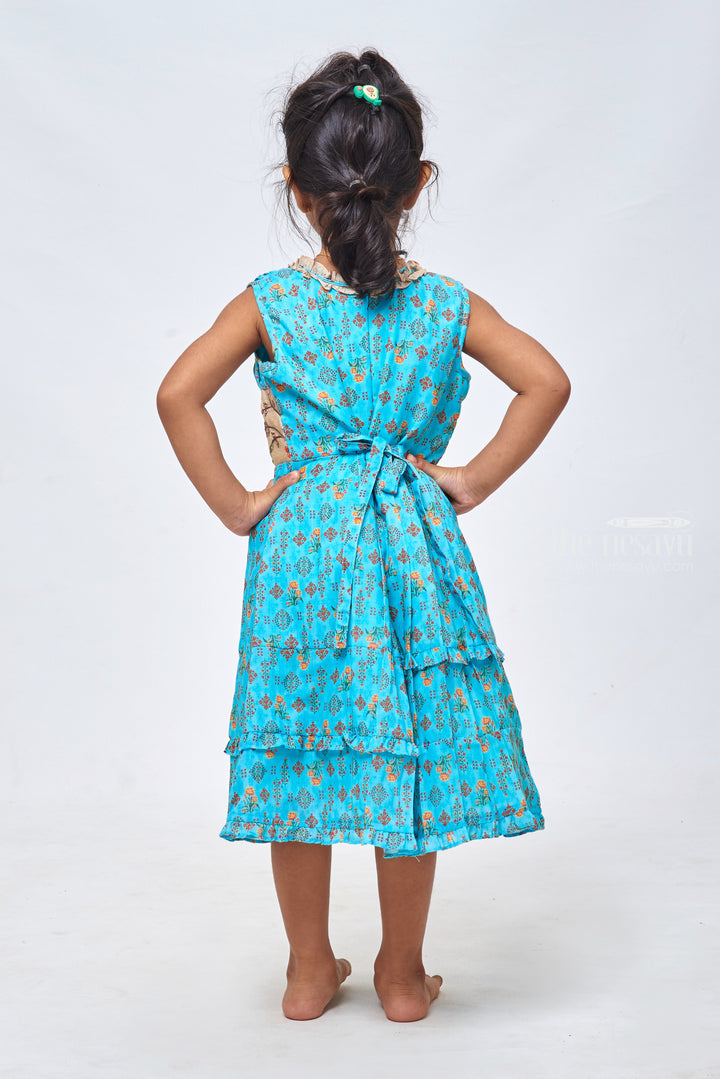 The Nesavu Girls Cotton Frock Ocean Dream: Floral Printed Pleated Blue Cotton Frock for Girls Nesavu Cute Cotton Frocks for Toddlers | Adorable Designs for Little Ones