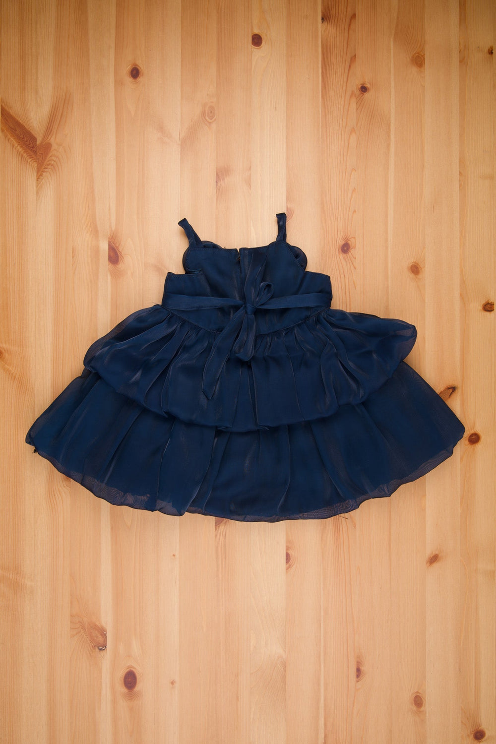 The Nesavu Girls Fancy Party Frock Oceanic Blue Charm Dual-Layered Shimmer Baby Gown - Strap Shoulders & Rose Details - Ultimate Newborn Party Frock Nesavu Newborn Birthday Outfit | First Birthday Frock Girl | The Nesavu