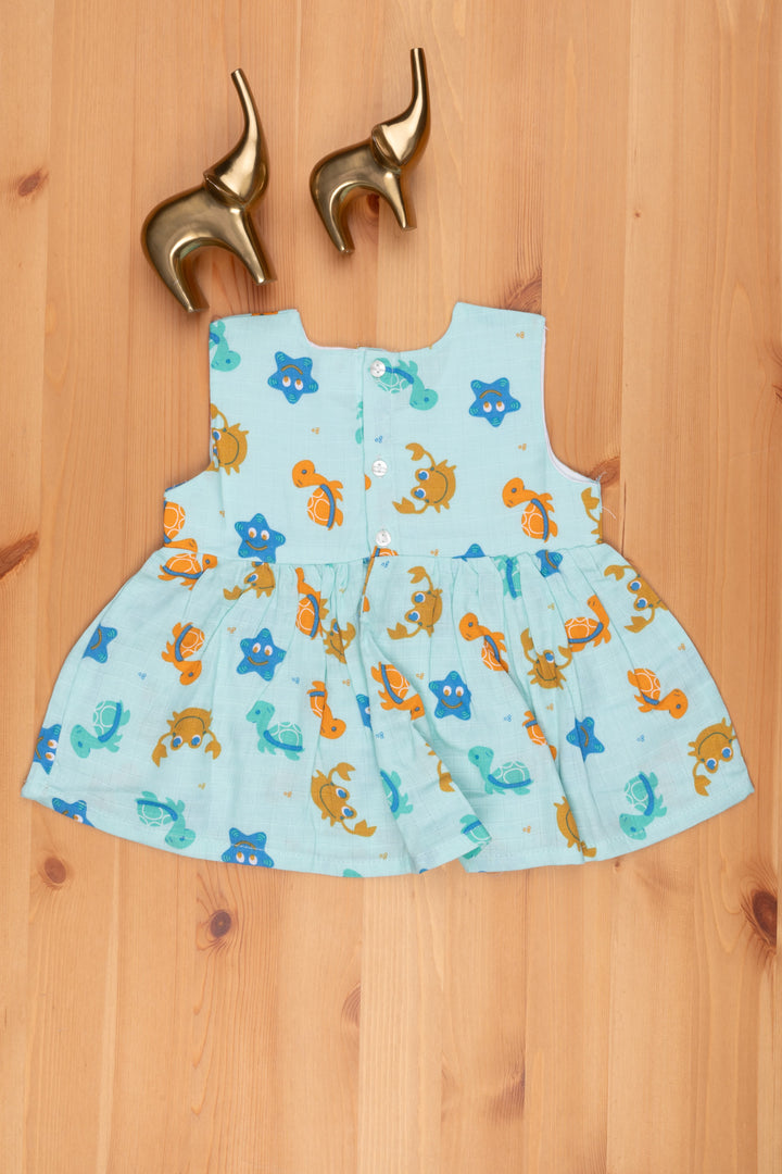 The Nesavu Baby Frock / Jhabla Oceanic Blue: Sea Animal Printed Dress for Girls Nesavu Animal Cartoons Printed Frock For Babys | New born Baby Dress | The Nesavu