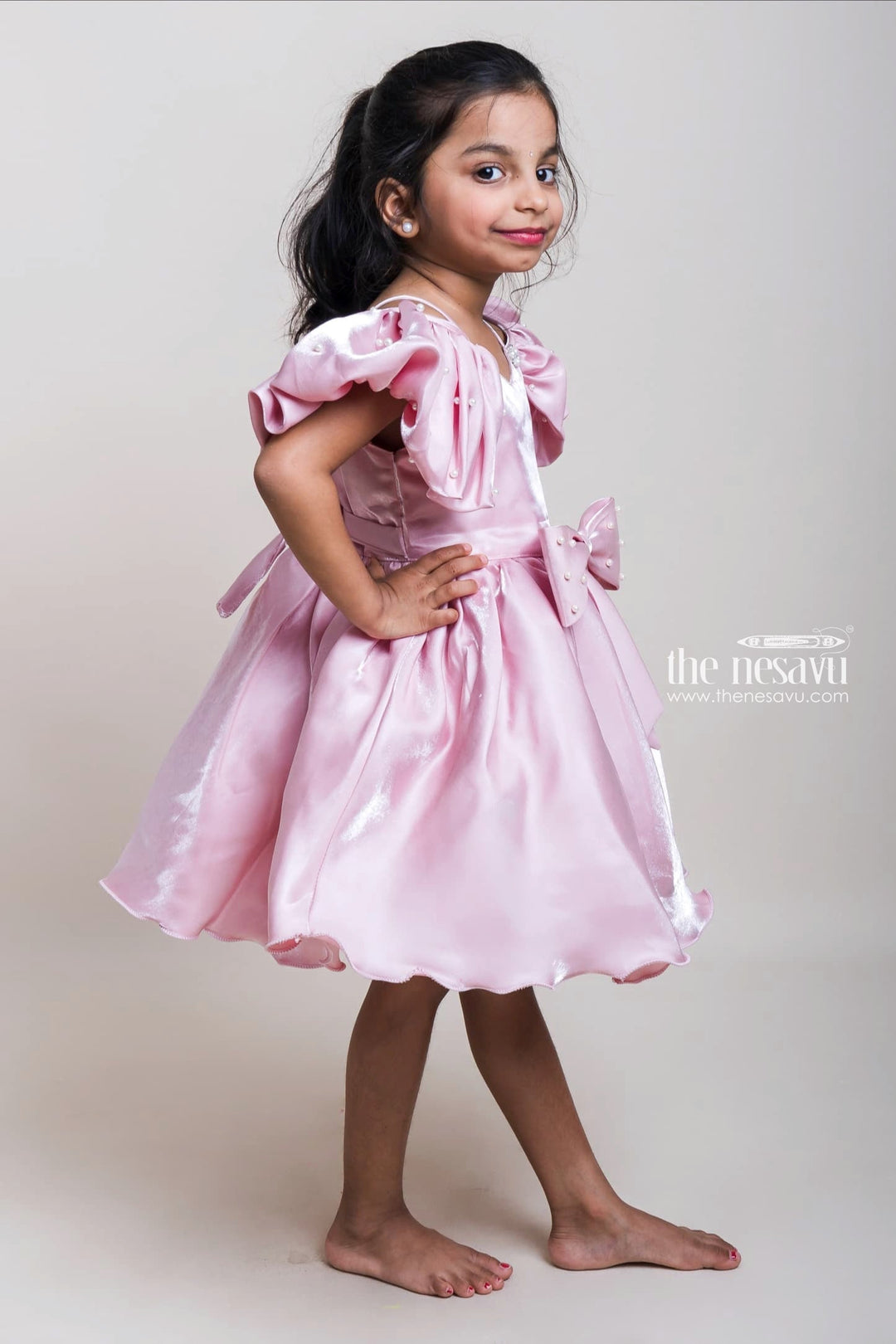 The Nesavu Girls Fancy Party Frock Onion Pink Designer Frocks With Bead Embellishment For Little Girls Nesavu Baby Girls Designer Frock Ideas | Festive Collection 2023 | The Nesavu