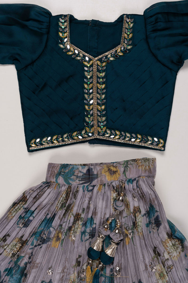 The Nesavu Girls Lehenga Choli Opulent Teal and Silver Embellished Lehenga Set - Girls Traditional Wear Nesavu Teal Embellished Lehenga Set for Girls | Traditional Festive Clothing | The Nesavu
