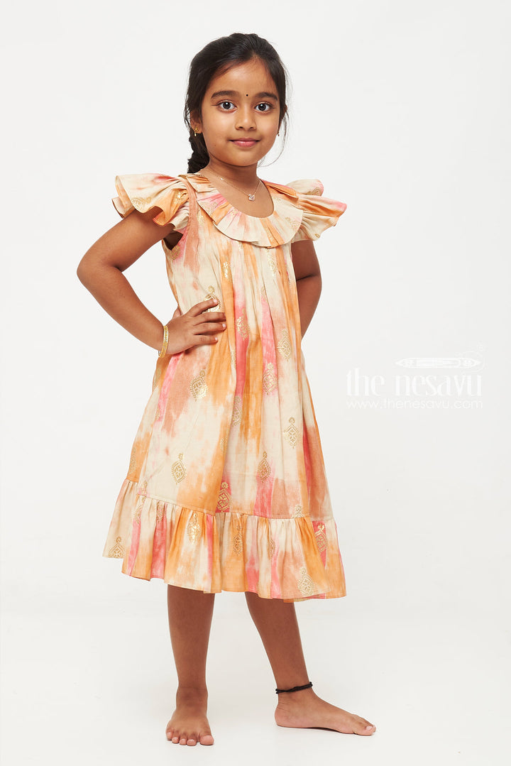 The Nesavu Girls Fancy Frock Orange and Multicolor Designer Printed Chanderi Pleated Frock for Girls Nesavu Orange and Multicolor Chanderi Pleated Frock for Girls - Elegant & Stylish