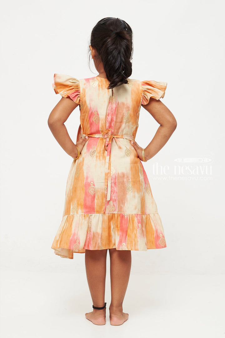 The Nesavu Girls Fancy Frock Orange and Multicolor Designer Printed Chanderi Pleated Frock for Girls Nesavu Orange and Multicolor Chanderi Pleated Frock for Girls - Elegant & Stylish