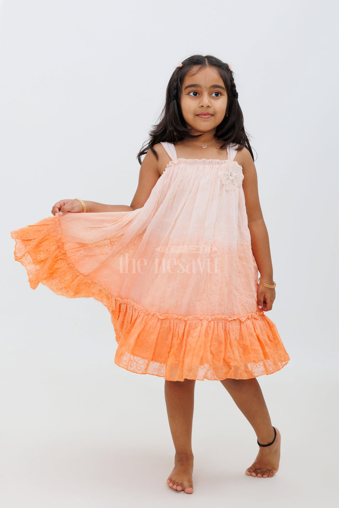 The Nesavu Girls Fancy Frock Orange Georgette Ombre Party Wear Frock for Girls Nesavu 16 (1Y) / Orange GFC1225F-16 Orange Georgette Ombre Party Wear Frock for Girls - Nesavu