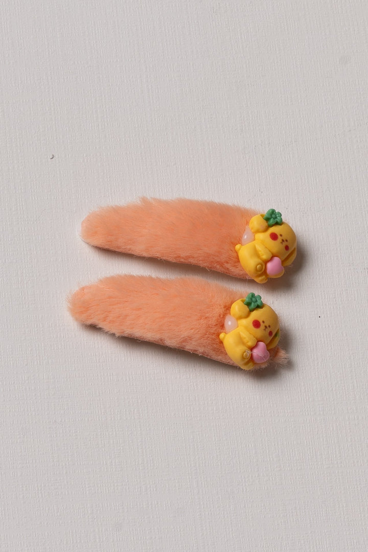 The Nesavu Tick Tac Clip Orange Keen Fuzzy Character Tick Tac Clips Nesavu Orange / Style 4 JHTT17D Soft Furry Animal Hair Clips | Cute Tick Tac Hair Accessories for Kids | The Nesavu