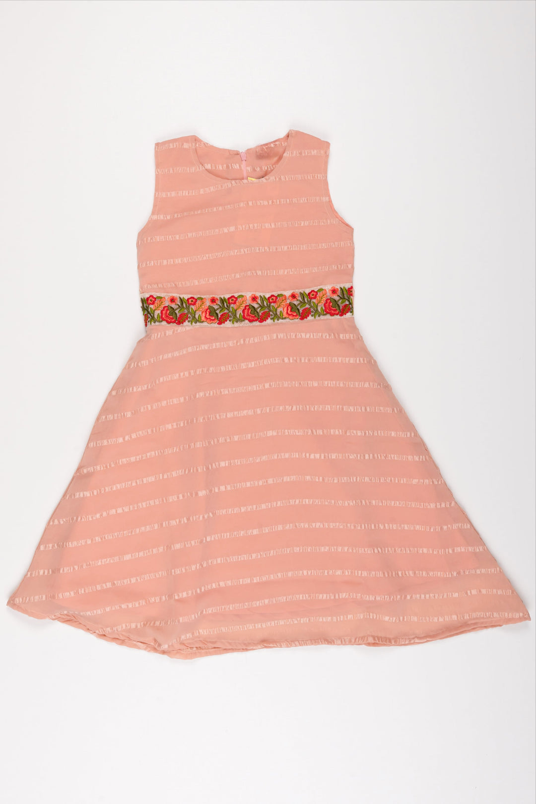 The Nesavu Girls Fancy Frock Orange Perfection Fancy Frock: Delicate Embroidery and Soft Stripes for Girls Nesavu 18 (2Y) / Orange GFC1212C-18 Girls Orange Cotton Embroidered Frock | Elegant Party Wear for Kids | The Nesavu