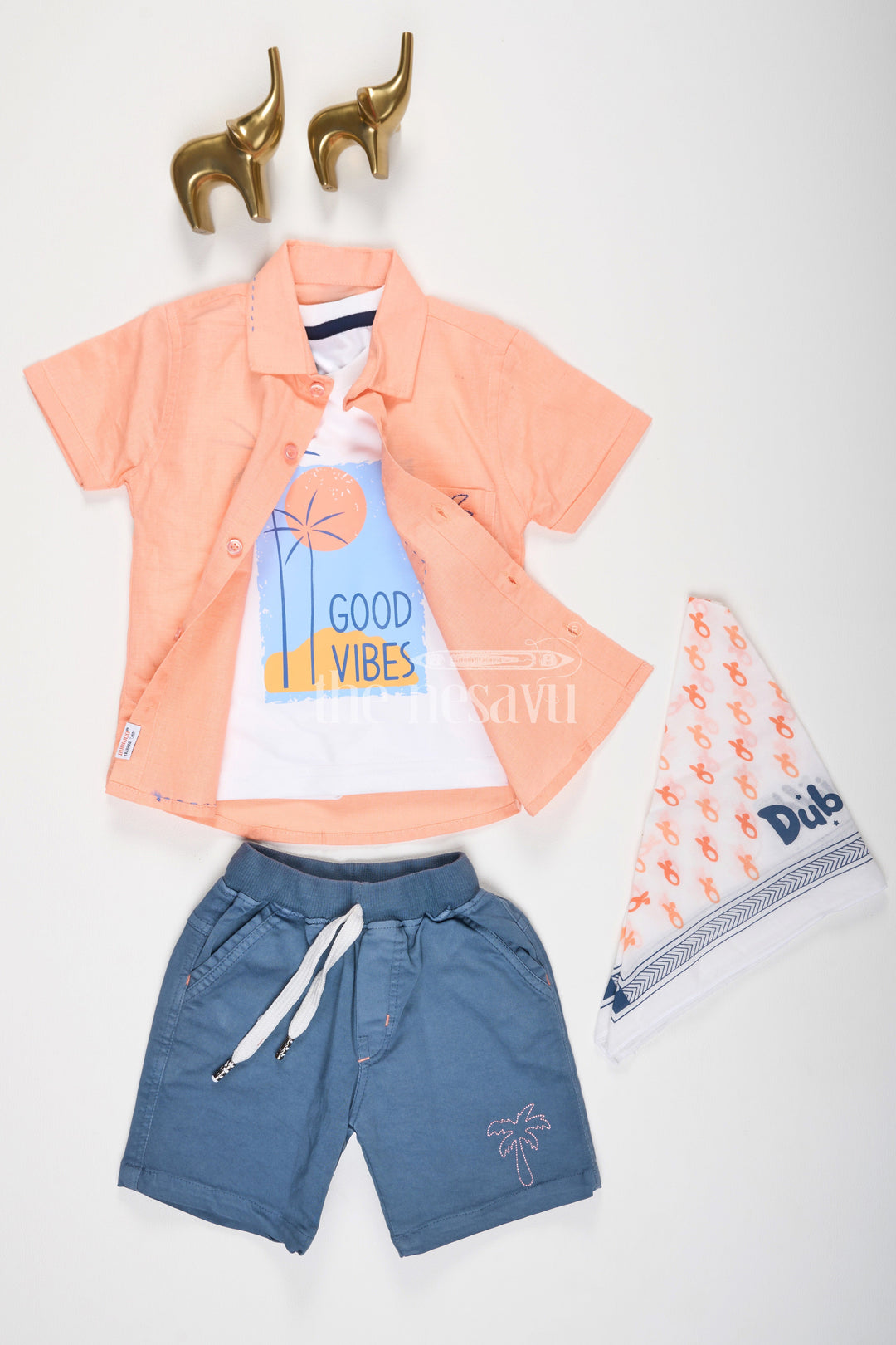 The Nesavu Boys Casual Set Orange Plain Half Sleeve Shirt and Navy Shorts Set for Boys Nesavu 16 (1Y) / Orange BCS114A-16 Orange Half Sleeve Shirt and Navy Shorts Set for Boys - Nesavu