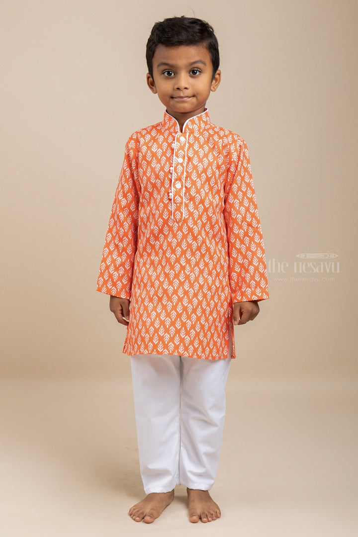 The Nesavu Boys Kurtha Set Orange Silk Cotton Designer Party Wear Kurta For Baby Boys Nesavu 16 (1Y) / Orange / Silk Blend BES200B-16 Top 15 Festive Wear Kurta For Baby Boys | Stylish Overcoat Dresses | The Nesavu