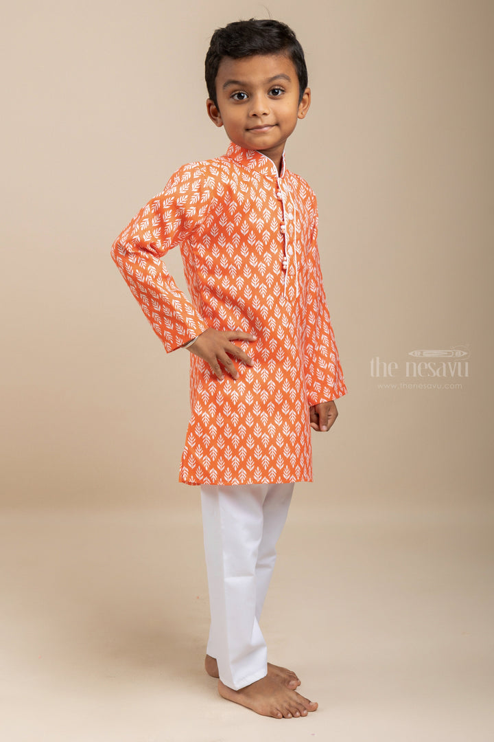 The Nesavu Boys Kurtha Set Orange Silk Cotton Designer Party Wear Kurta For Baby Boys Nesavu Top 15 Festive Wear Kurta For Baby Boys | Stylish Overcoat Dresses | The Nesavu