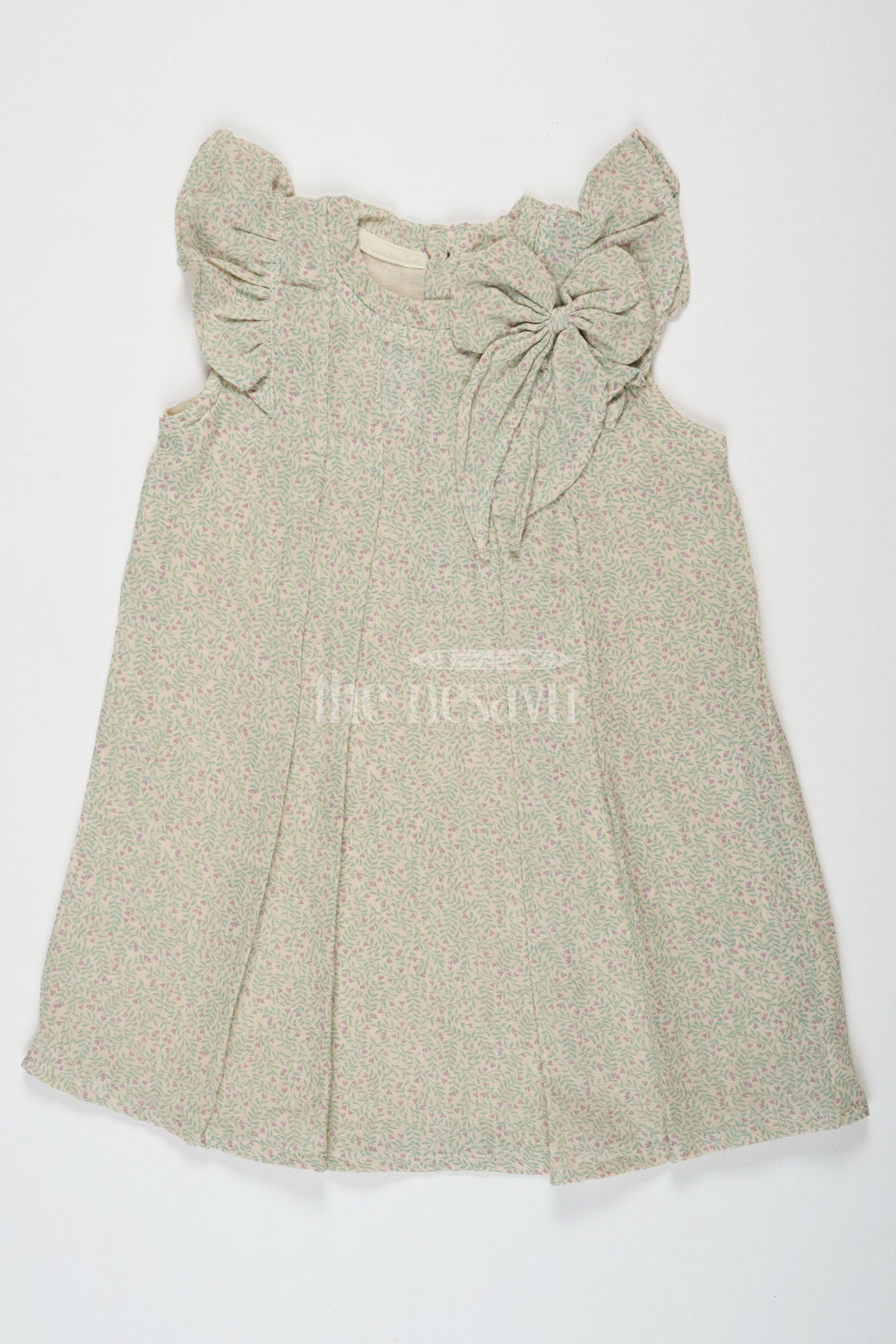 The Nesavu Girls Cotton Frock Organic Muslin Girls Cotton Printed Frock with Ruffle Shoulders and Animal Print Nesavu 14 (6M) / Beige BFJ678A-14 Nesavu Organic Muslin Cotton Printed Frock Girls Playful Animal Print  Perfect Family Gatherings Summer Outings