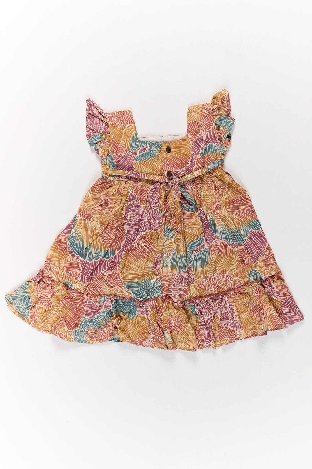The Nesavu Girls Cotton Frock Organza Frock for Girls in Multicolor Leaf Pattern with Flared Design Nesavu Nesavu Multicolor Leaf Pattern Organza Frock Girls Ruffle Hem