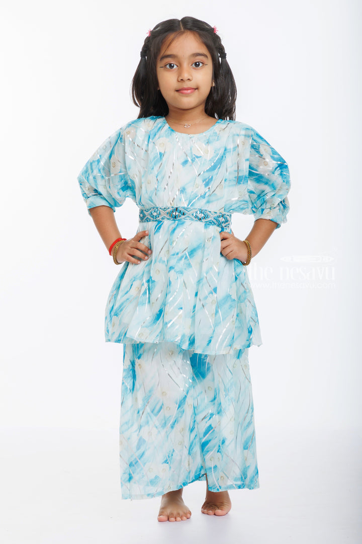 The Nesavu Girls Sharara / Plazo Set Organza Peplum Top and Palazzo Set for Enchanting Girl's Ensemble Nesavu 18 (2Y) / Blue / Organza GPS303A-18 Girls Organza Peplum Top and Palazzo Pants Set | The Nesavu