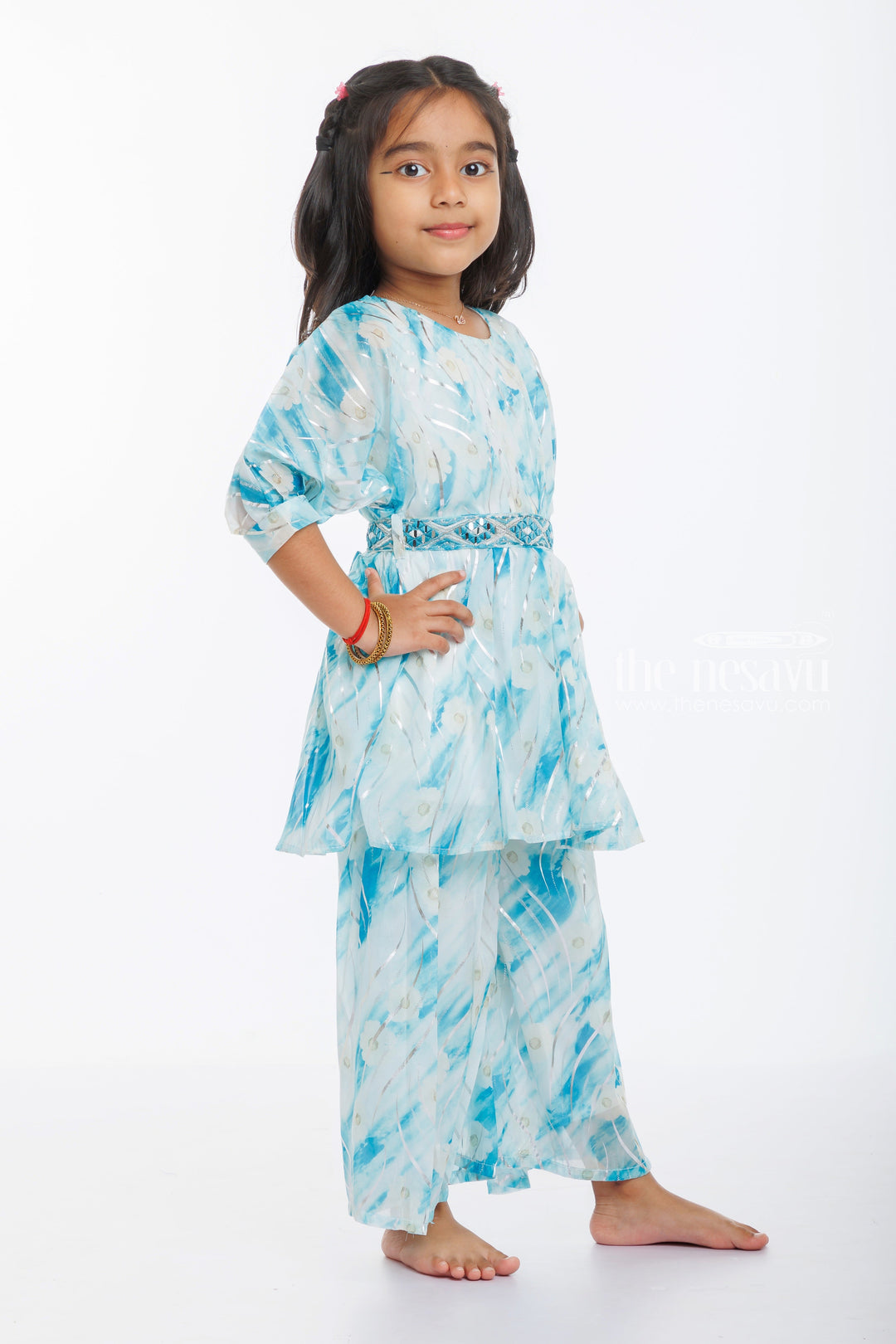 The Nesavu Girls Sharara / Plazo Set Organza Peplum Top and Palazzo Set for Enchanting Girl's Ensemble Nesavu Girls Organza Peplum Top and Palazzo Pants Set | The Nesavu