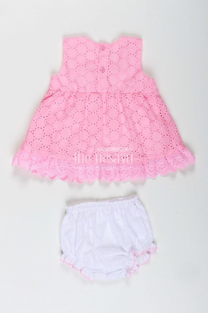 The Nesavu Baby Cotton Frocks Party Cotton Dress for Girls Hakoba Bloomer Set Nesavu Nesavu Pink Cotton Embroidered Party Frock Girls Floral Trim Matching Bloomer