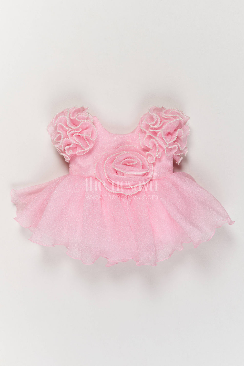 The Nesavu Girls Fancy Party Frock Party Dress for Girls in Pink for Wedding Moments Nesavu 10 (NB) / Pink / Georgette PF398C-10 Nesavu Party Dress For Girls In Pink With Floral For Wedding Moments PF398C-10