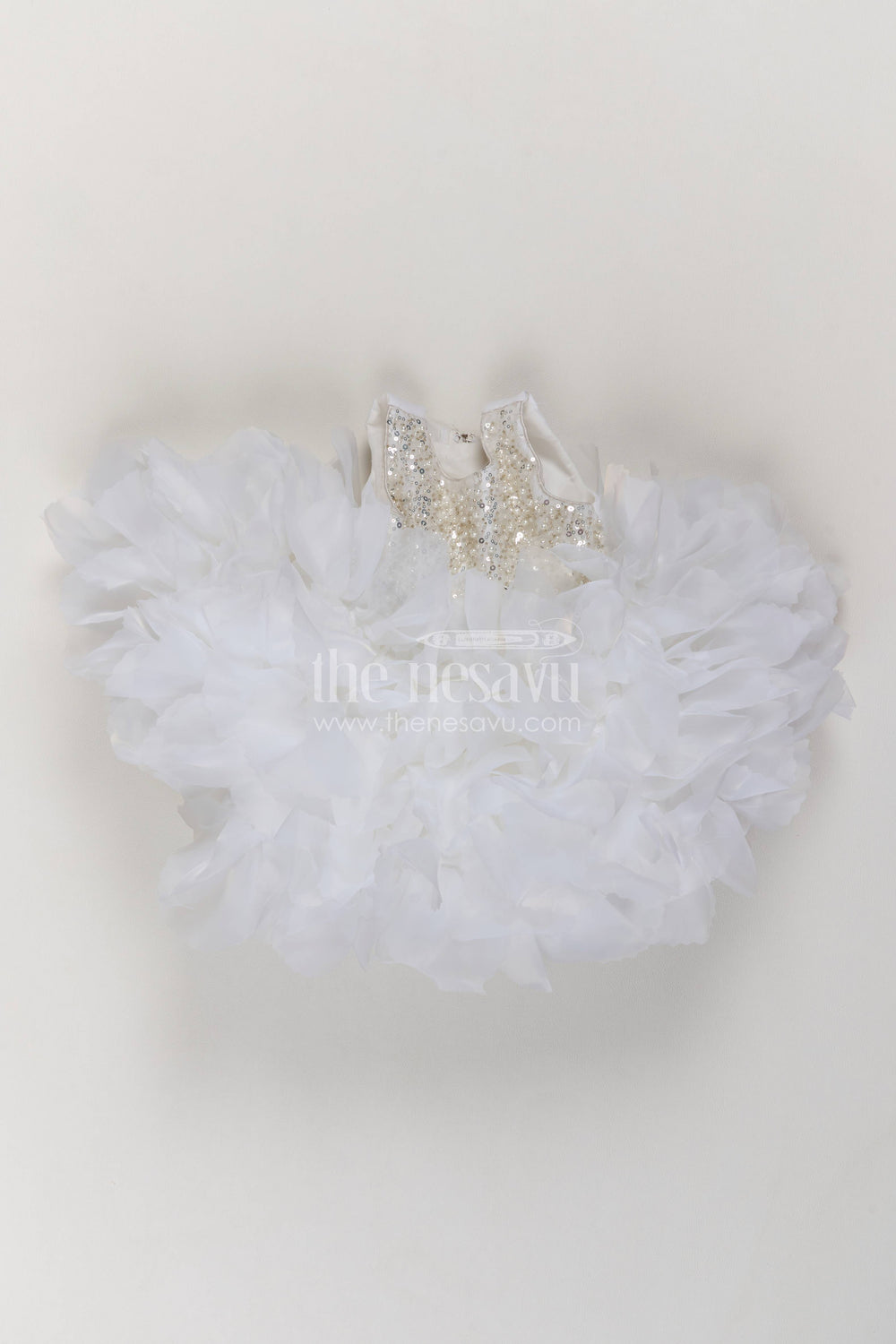 The Nesavu Girls Fancy Party Frock Party Dress for Girls in White for Wedding Moments Nesavu 16 (1Y) / White / Chiffon PF370A-16 Nesavu Party Dress For Girls In White For Parties And Memorable Photos PF370A-16