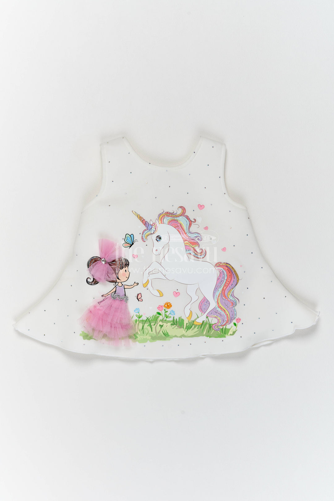 The Nesavu Girls Fancy Party Frock Party Dress for Girls in White with an Occasion Ready Finish Nesavu 12 (3M) / White / Scuba PF351B-12 Nesavu Party Dress For Girls With Digital Print For Weddings PF351B-12