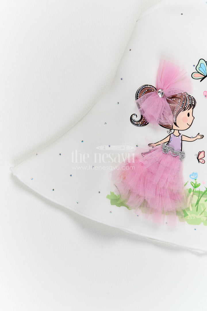 The Nesavu Girls Fancy Party Frock Party Dress for Girls in White with an Occasion Ready Finish Nesavu Nesavu Party Dress For Girls With Digital Print For Weddings