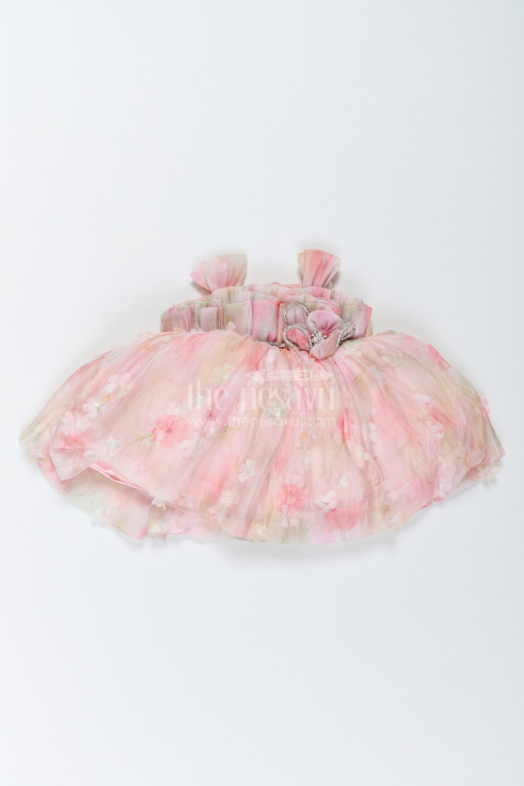 The Nesavu Girls Fancy Frock Party Dress for Girls with Digital Print for Festive Occasions Nesavu 12 (3M) / Pink / Georgette PF346A-12 Nesavu Party Dress For Girls In Pink With Digital Print PF346A-12