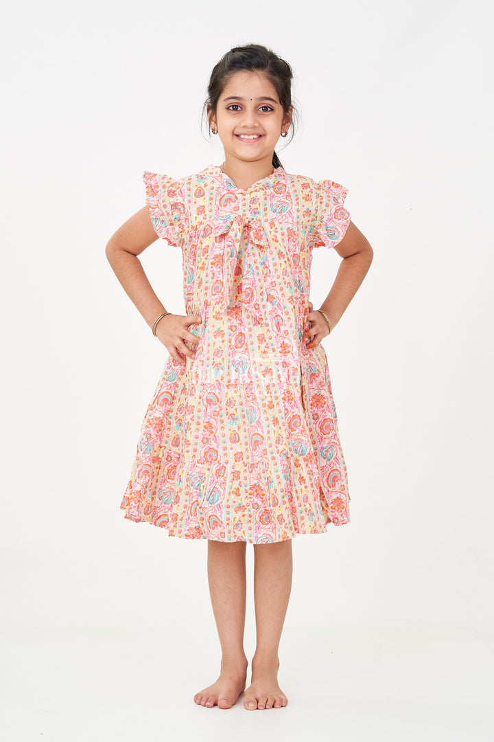 The Nesavu Girls Cotton Frock Party Frock for Toddler Girls in Cotton with Floral Digital Print and Ruffle Detailing Nesavu Nesavu Party Frock Toddler Girls Cotton Floral Digital Print Ruffled Sleeves