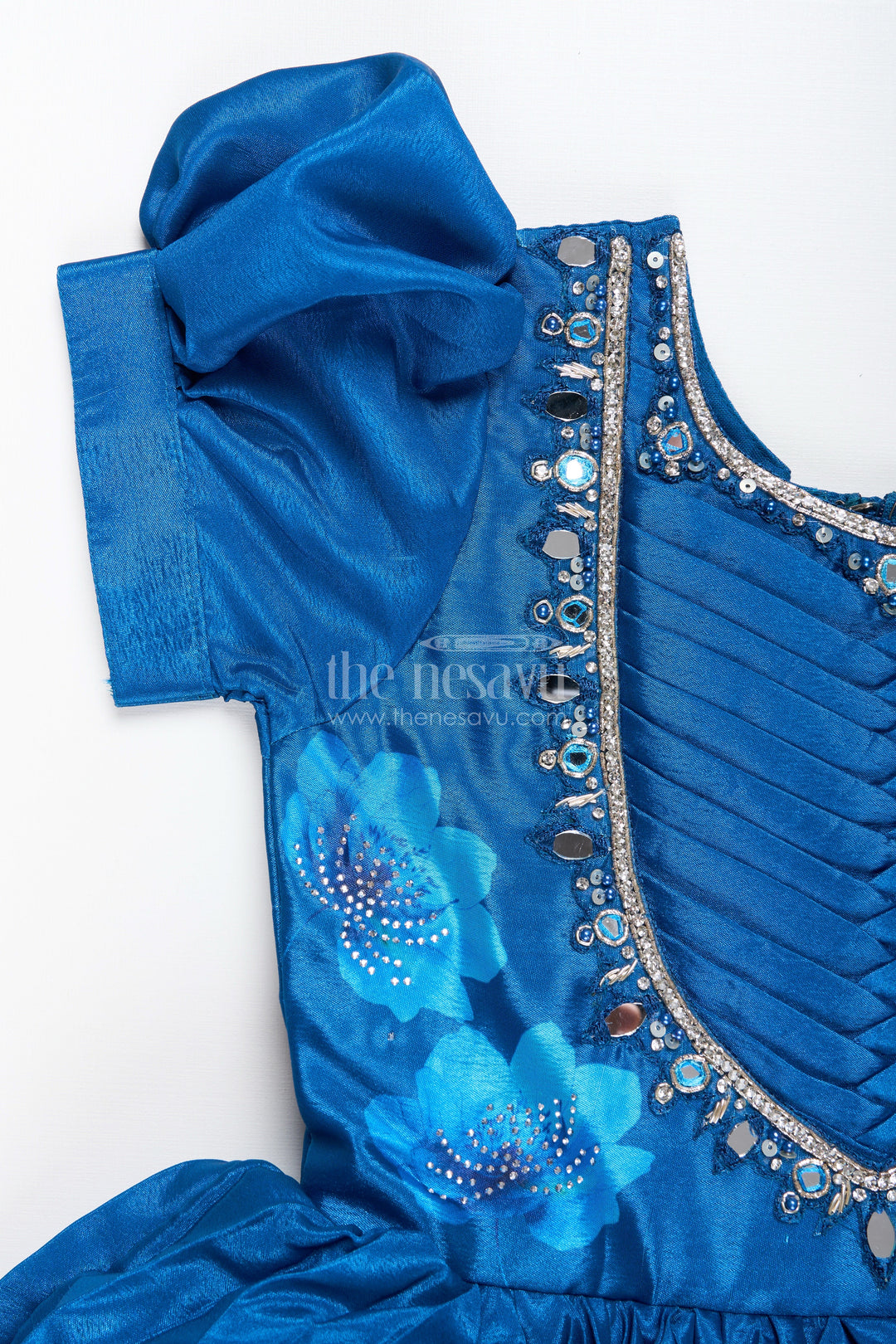 The Nesavu Girls Party Gown Party gown for girls with floral print and mirror work Nesavu Nesavu party gown girls mirror embroidery floral print  ideal birthdays weddings