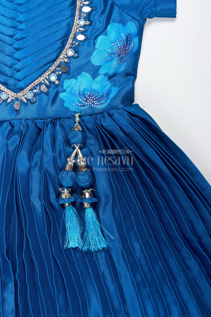 The Nesavu Girls Party Gown Party gown for girls with floral print and mirror work Nesavu Nesavu party gown girls mirror embroidery floral print  ideal birthdays weddings