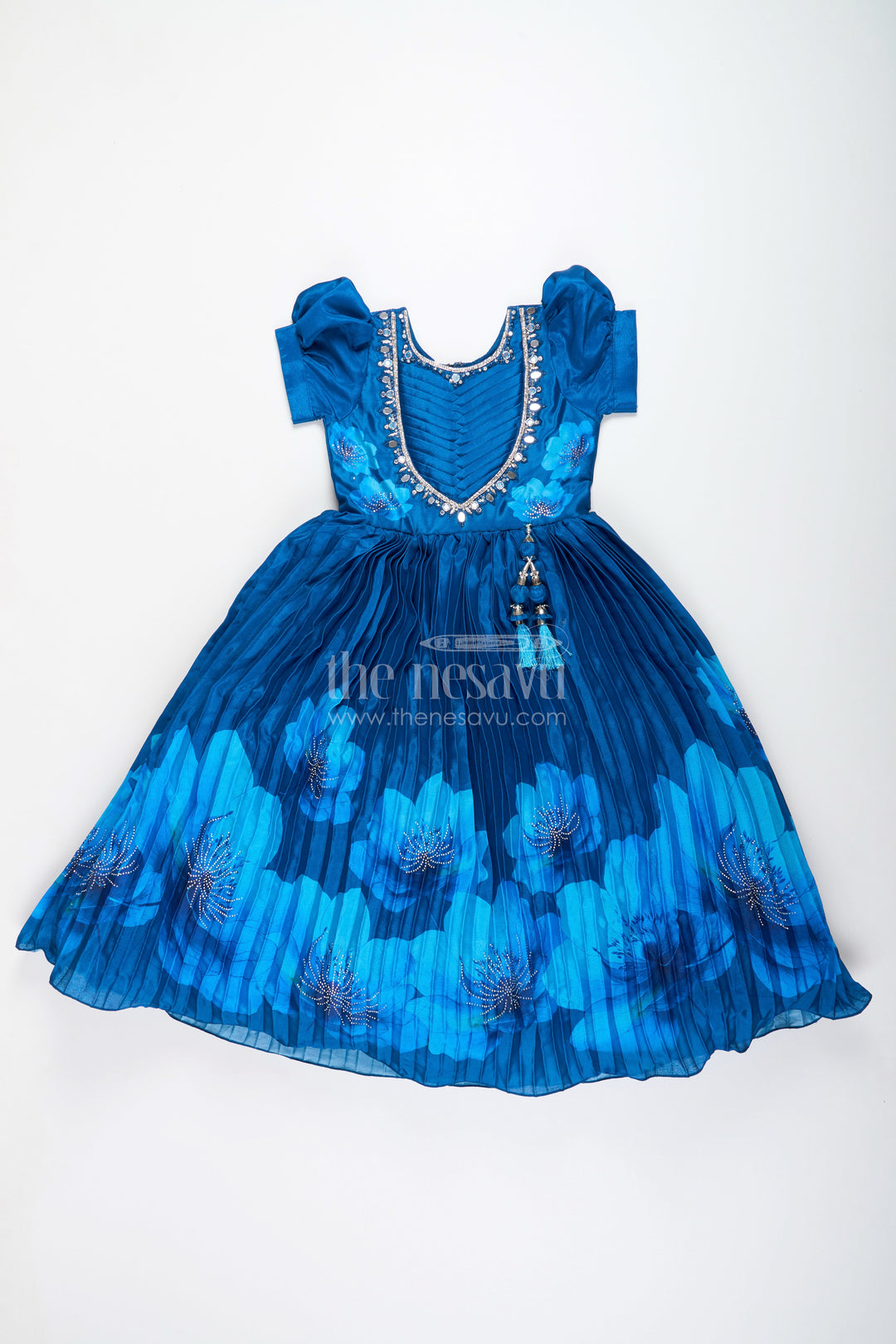 The Nesavu Girls Party Gown Party gown for girls with floral print and mirror work Nesavu Nesavu party gown girls mirror embroidery floral print  ideal birthdays weddings