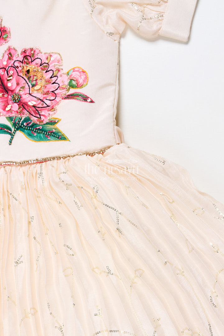 The Nesavu Girls Party Gown Party Gown for Girls with Floral Print and Puff Sleeves for Birthdays and Events Nesavu Nesavu girls floral chinon party gown puff sleeves digital print birthdays