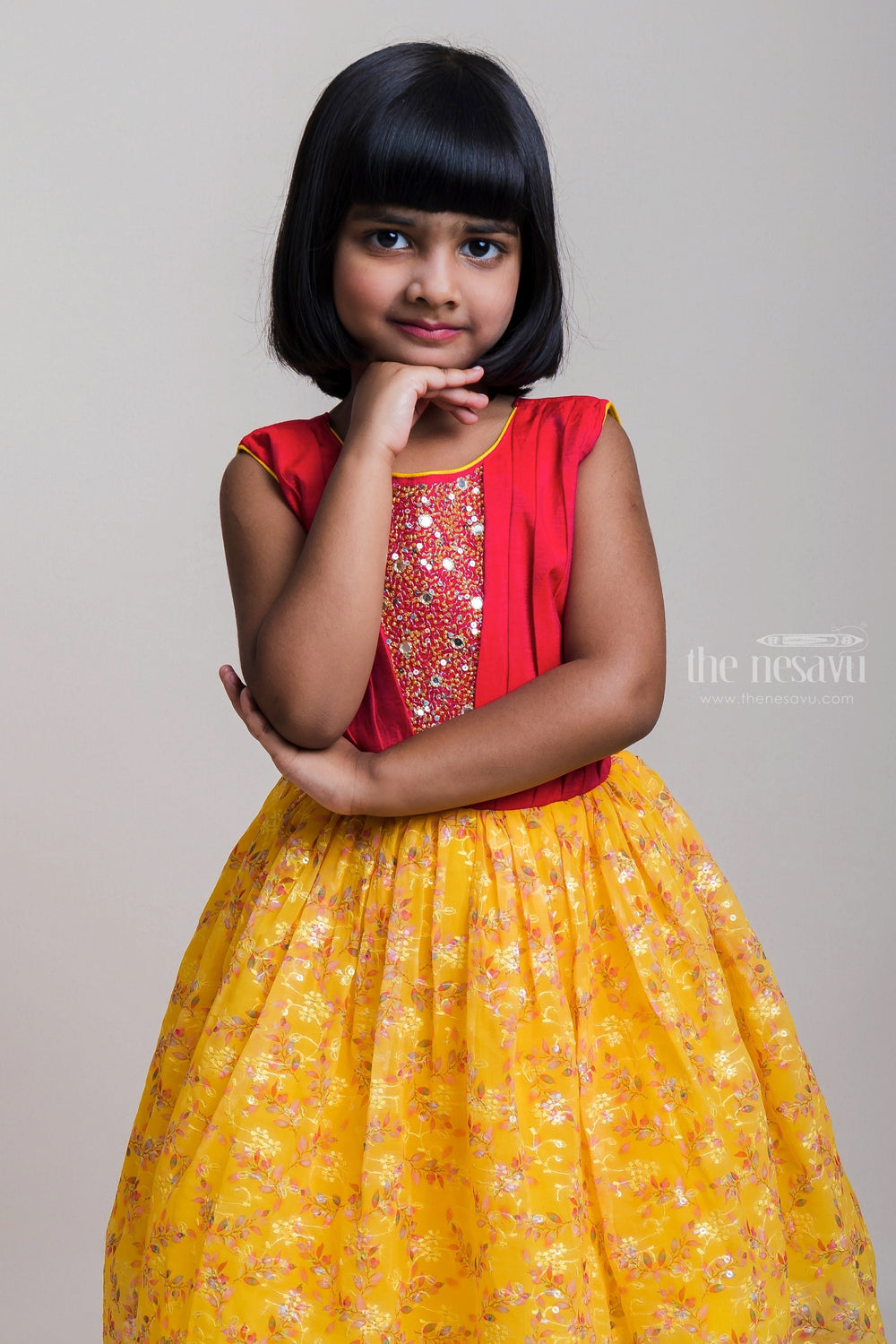 The Nesavu Girls Fancy Party Frock Party Time - Latest Georgette Frocks With Embroidery Designs For Girls Nesavu