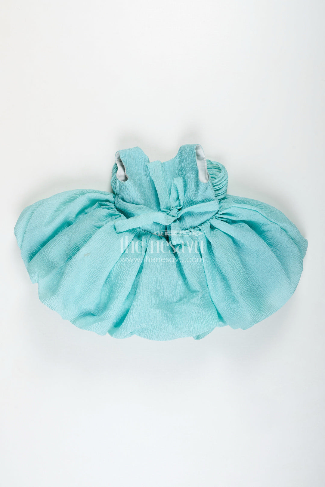 The Nesavu Girls Fancy Party Frock Party Wear Frock For Baby Girls Cute Bow Design And Flare Nesavu Nesavu Sea Green Girls Occasion Frock Crushed Organza Crystal Bow Puff Sleeves