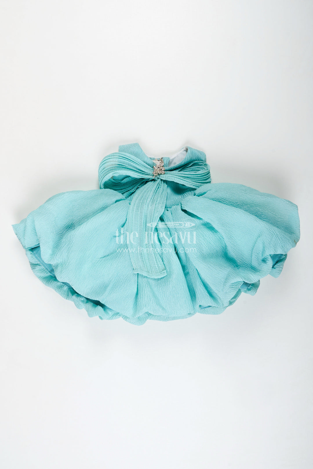 The Nesavu Girls Fancy Party Frock Party Wear Frock For Baby Girls Cute Bow Design And Flare Nesavu Nesavu Sea Green Girls Occasion Frock Crushed Organza Crystal Bow Puff Sleeves