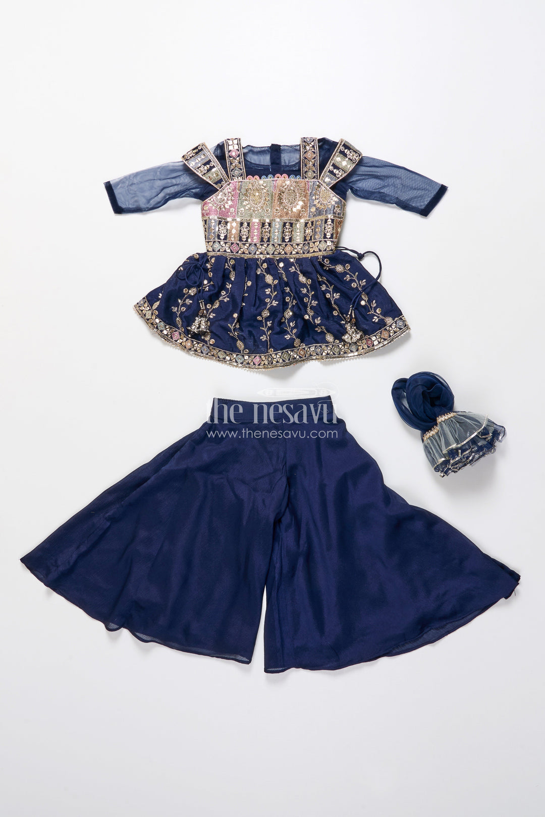 The Nesavu Girls Sharara / Plazo Set Party Wear Sharara Set for Toddler Girls for Evening Celebrations and Birthdays Nesavu Nesavu toddler girl sharara set georgette embroidery  ideal birthdays festive evenings