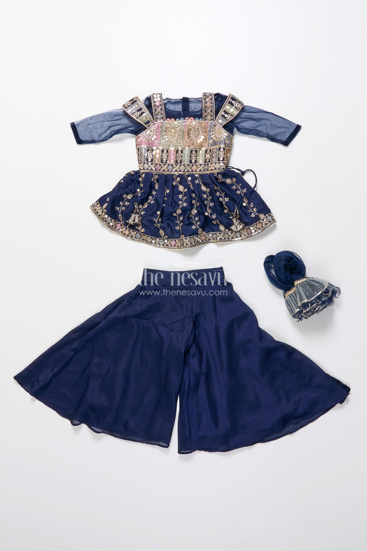 The Nesavu Girls Sharara / Plazo Set Party Wear Sharara Set for Toddler Girls for Evening Celebrations and Birthdays Nesavu Nesavu toddler girl sharara set georgette embroidery  ideal birthdays festive evenings