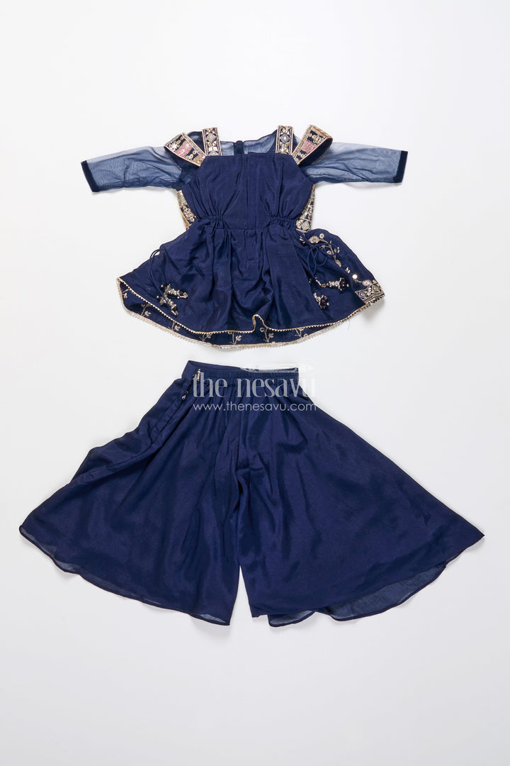 The Nesavu Girls Sharara / Plazo Set Party Wear Sharara Set for Toddler Girls for Evening Celebrations and Birthdays Nesavu Nesavu toddler girl sharara set georgette embroidery  ideal birthdays festive evenings
