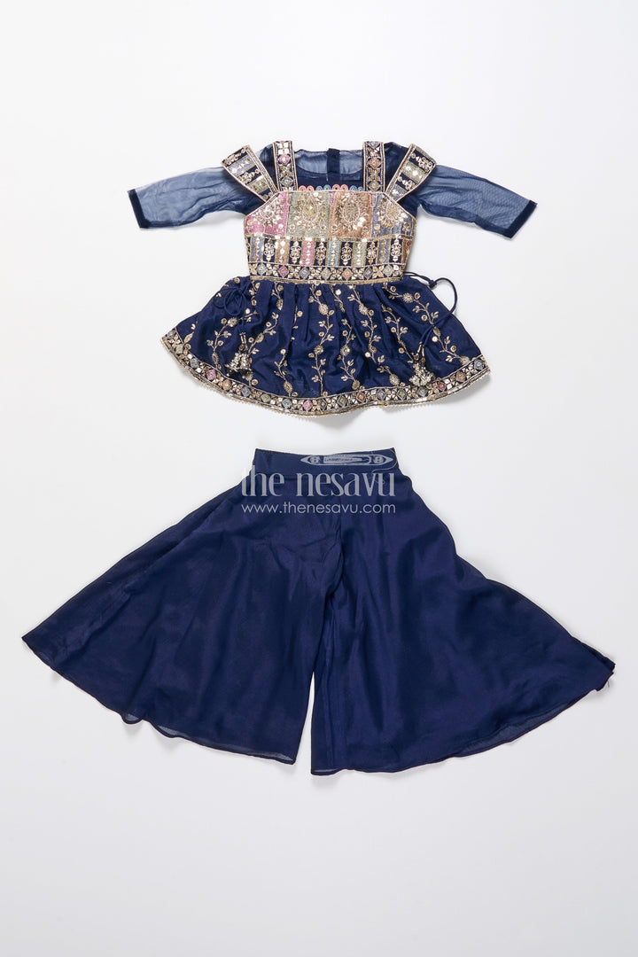 The Nesavu Girls Sharara / Plazo Set Party Wear Sharara Set for Toddler Girls for Evening Celebrations and Birthdays Nesavu Nesavu toddler girl sharara set georgette embroidery  ideal birthdays festive evenings