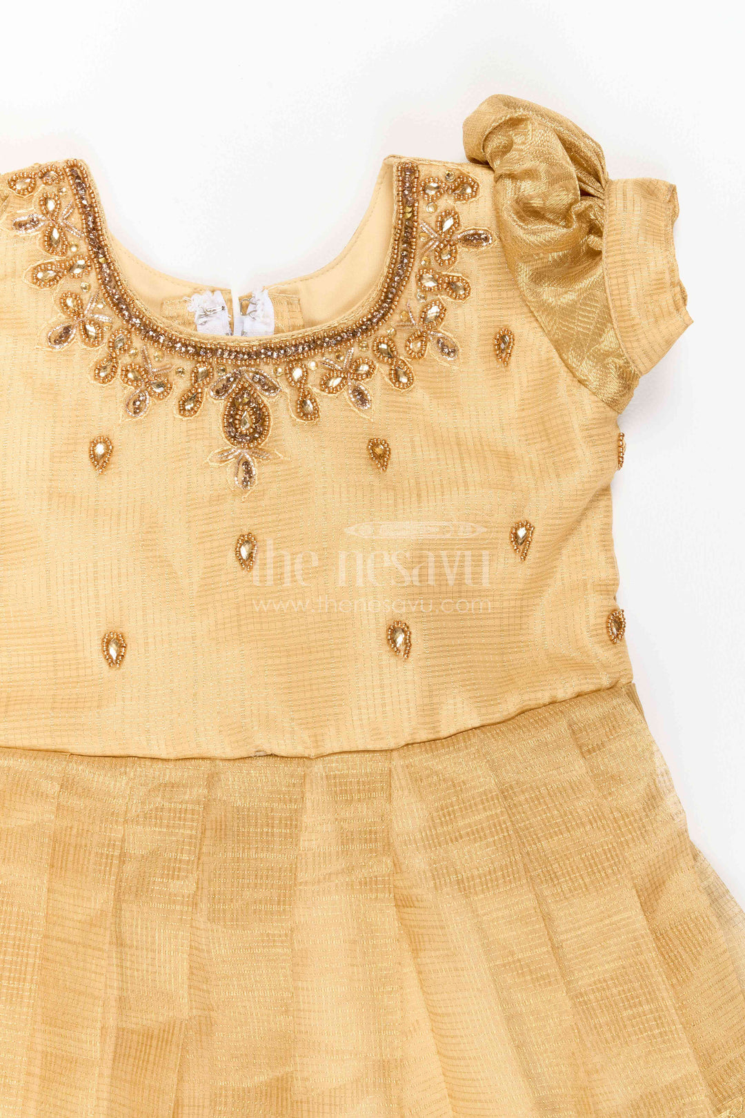 The Nesavu Silk Party Frock Party Wear Silk Frock in Gold with an Occasion Ready Finish Nesavu Nesavu Party Wear Silk Frock With Statement Border For Weddings