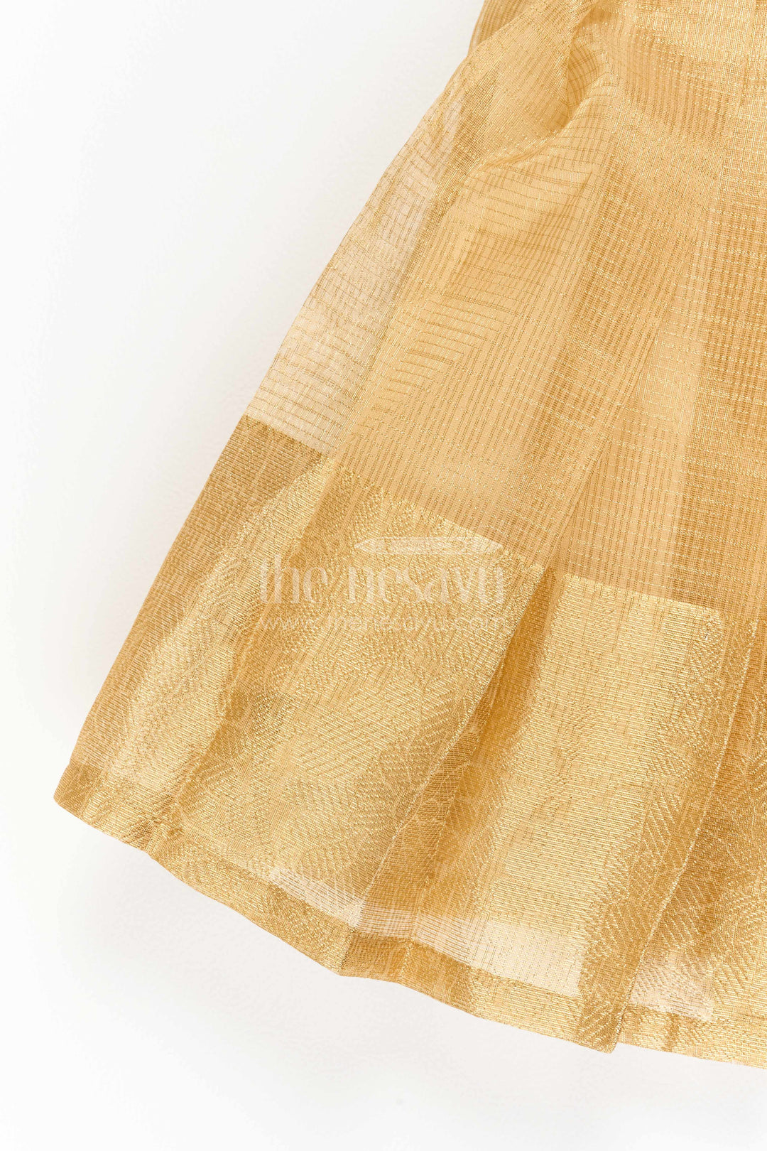 The Nesavu Silk Party Frock Party Wear Silk Frock in Gold with an Occasion Ready Finish Nesavu Nesavu Party Wear Silk Frock With Statement Border For Weddings