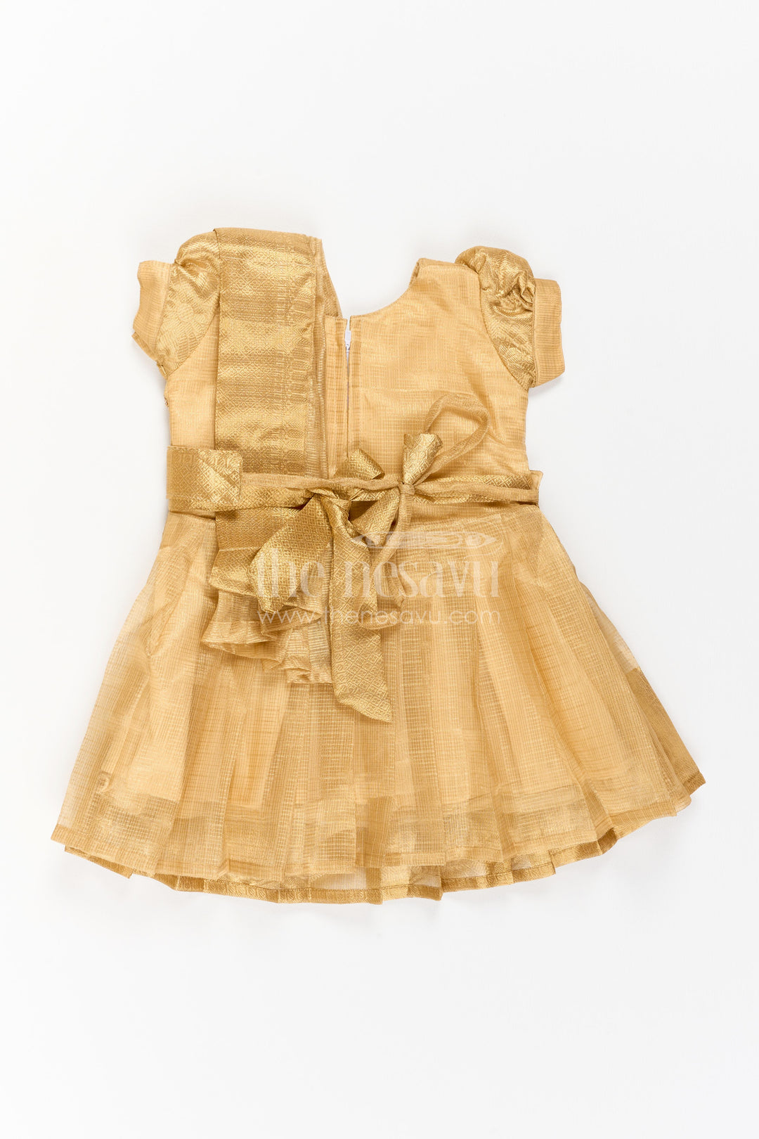 The Nesavu Silk Party Frock Party Wear Silk Frock in Gold with an Occasion Ready Finish Nesavu Nesavu Party Wear Silk Frock With Statement Border For Weddings