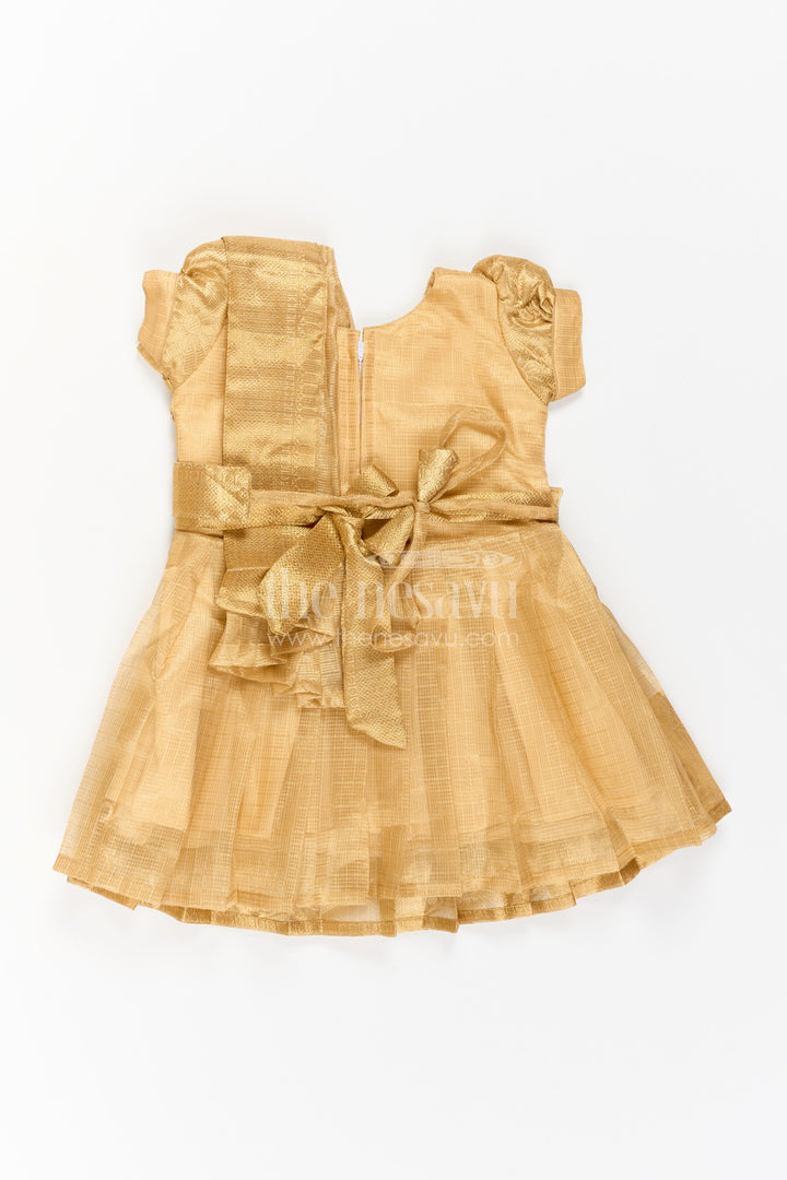 The Nesavu Silk Party Frock Party Wear Silk Frock in Gold with an Occasion Ready Finish Nesavu Nesavu Party Wear Silk Frock With Statement Border For Weddings