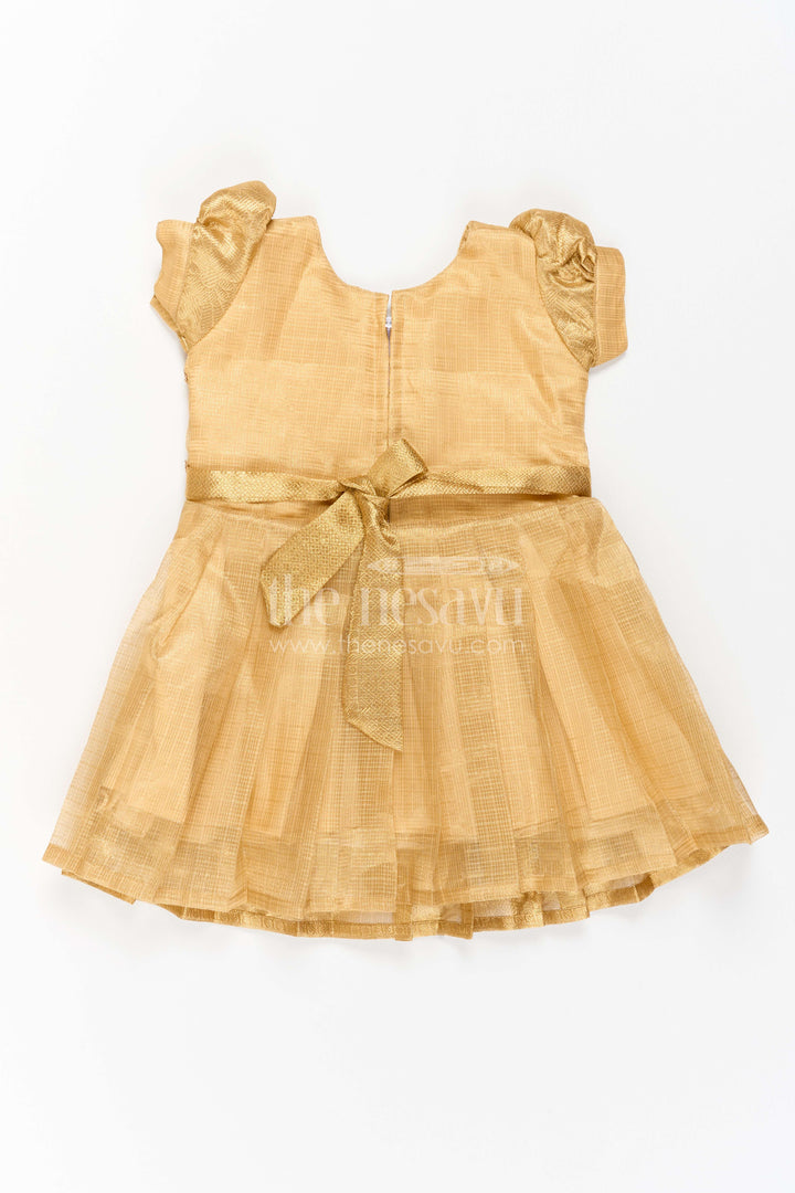 The Nesavu Silk Party Frock Party Wear Silk Frock in Gold with an Occasion Ready Finish Nesavu Nesavu Party Wear Silk Frock With Statement Border For Weddings