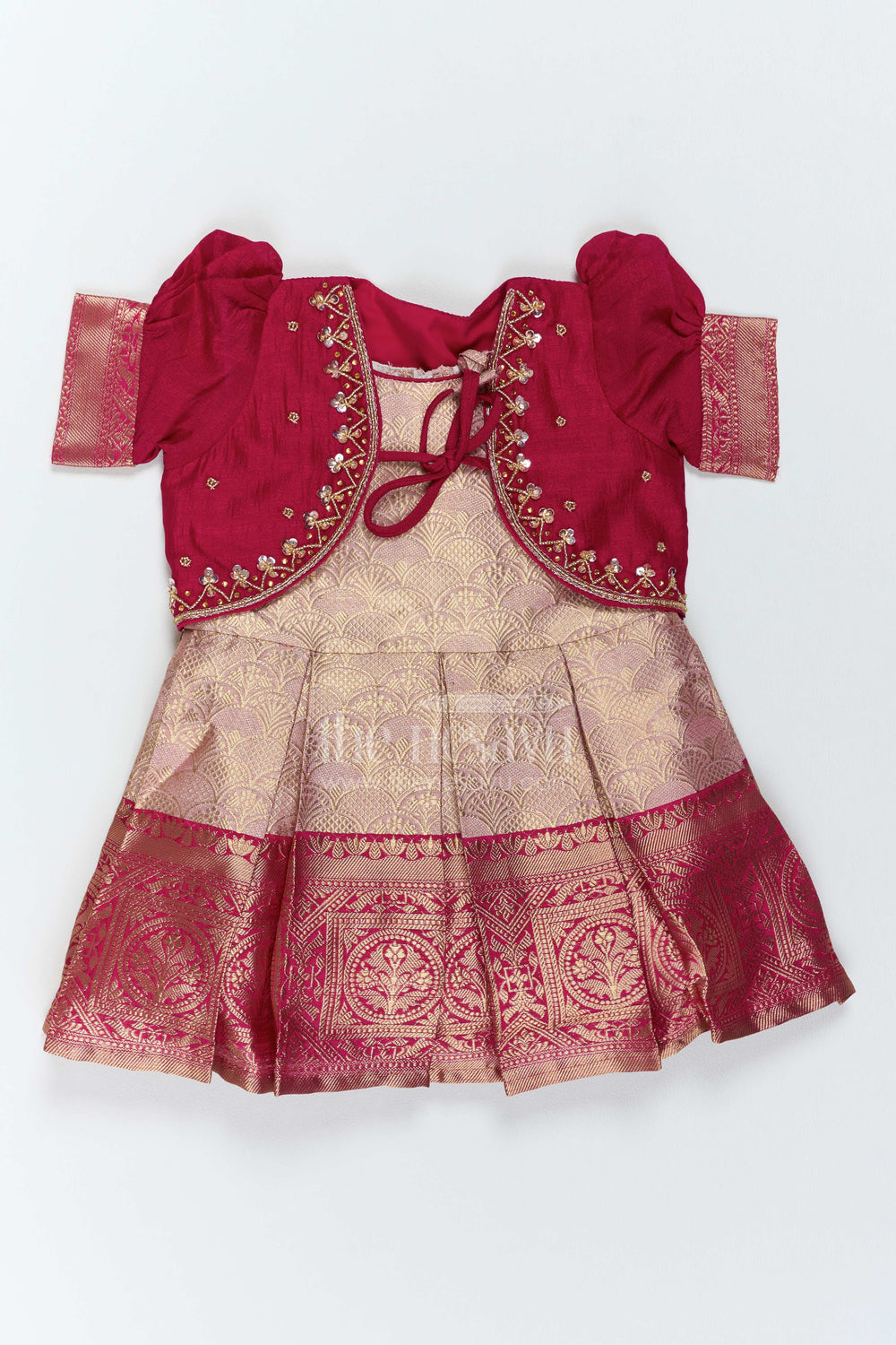 The Nesavu Silk Party Frock Party Wear Silk Frock in Pink with an Occasion Ready Finish Nesavu 16 (1Y) / Pink / Semi Banarasi SF1222A-16 Nesavu Party Wear Silk Frock With Jacquard Weave For Weddings SF1222A-16