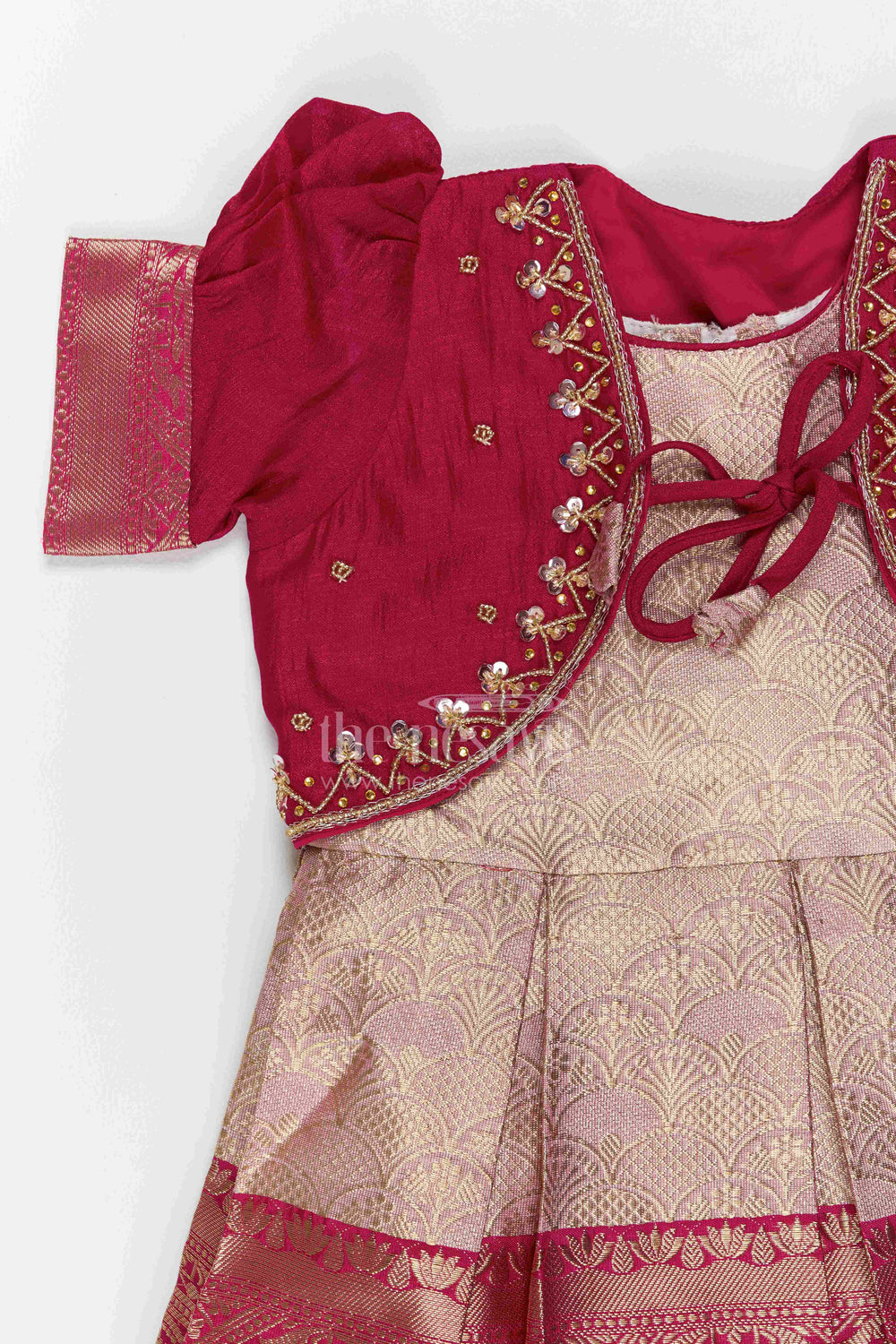 The Nesavu Silk Party Frock Party Wear Silk Frock in Pink with an Occasion Ready Finish Nesavu Nesavu Party Wear Silk Frock With Jacquard Weave For Weddings