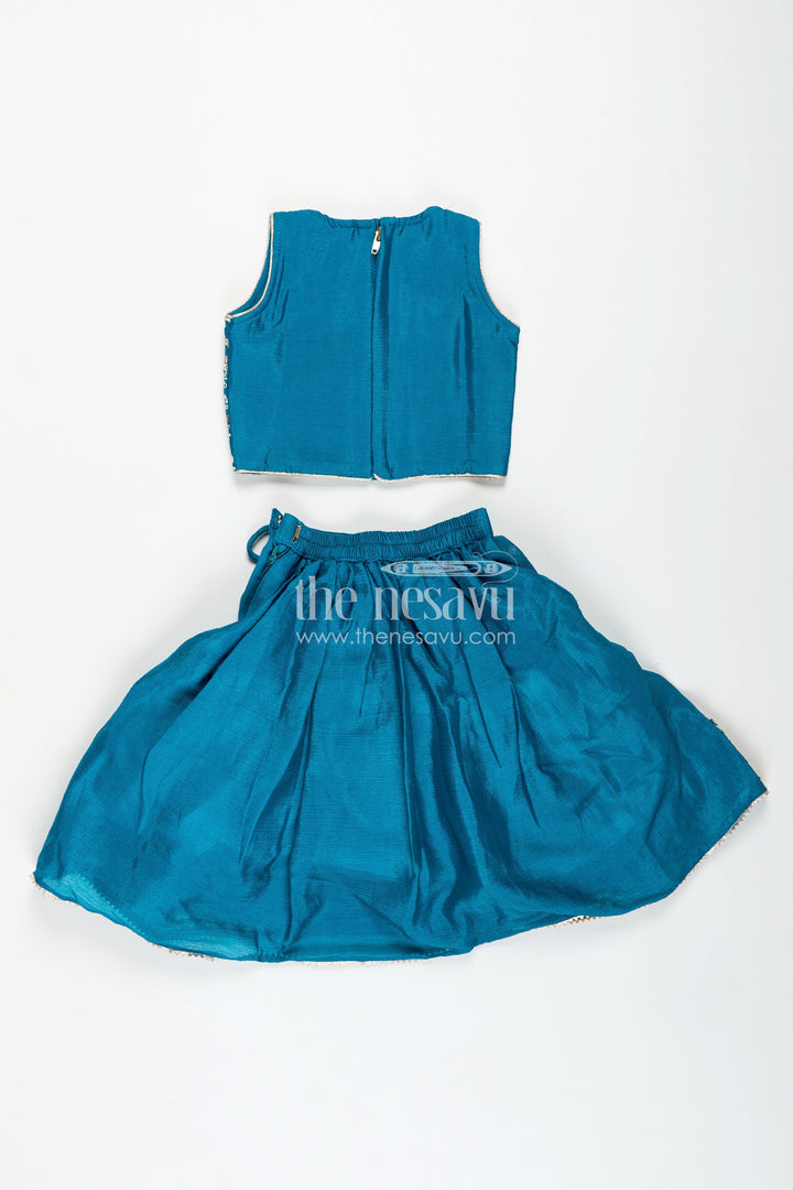 The Nesavu Girls Lehenga Choli Partywear Lehenga for Girls Embroidered Blouse Set Nesavu Nesavu Teal Party Lehenga Girls Embroidered Blouse Chinon Silk Flared Skirt