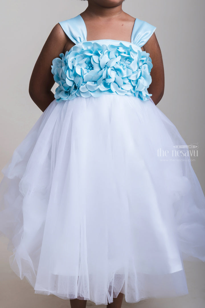 The Nesavu Girls Tutu Frock Pastel Blue Floral Yoke With Soft White Net Party Frock for Birthdays Party Nesavu