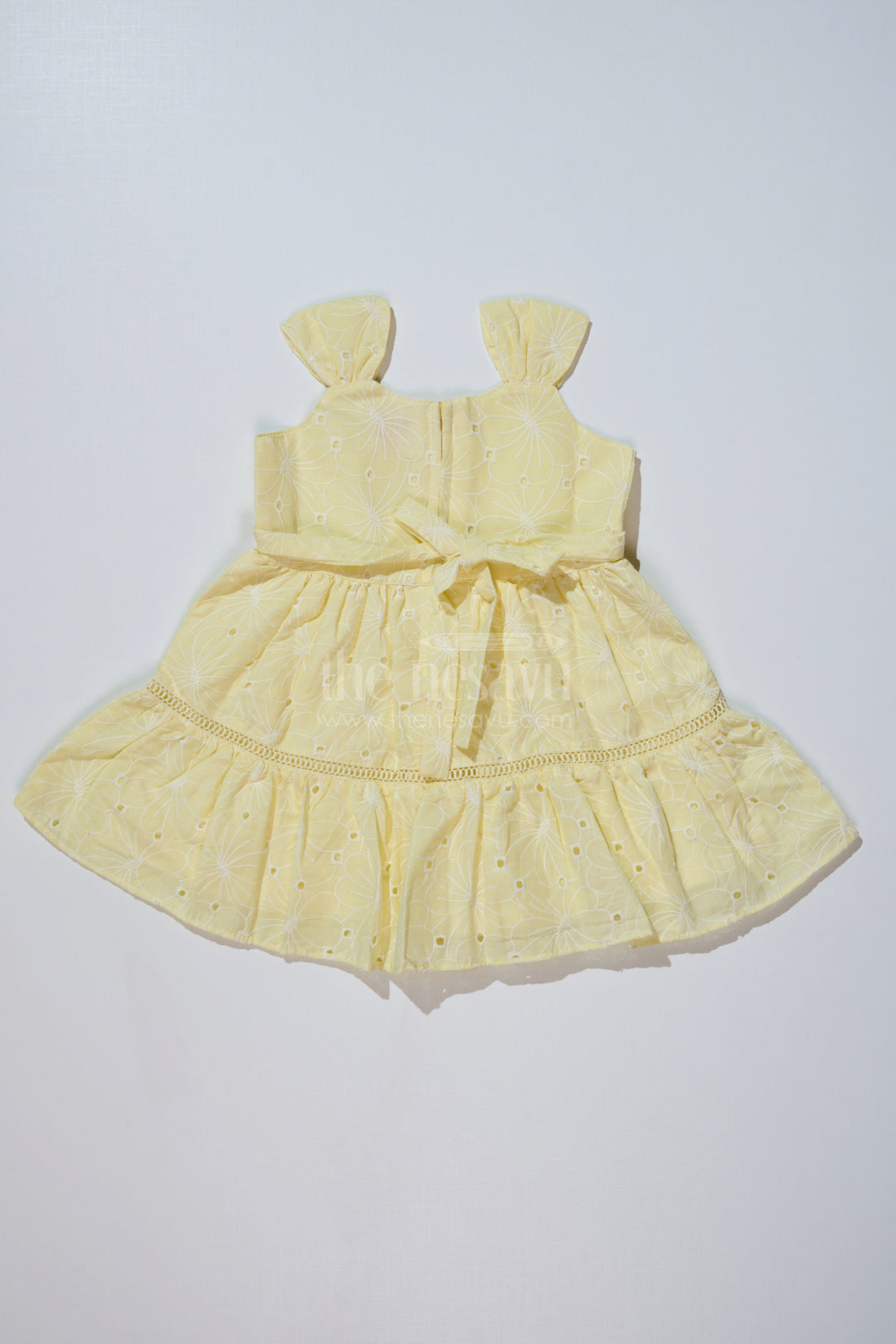 The Nesavu Girls Cotton Frock Pastel Casual Outfits for Girls in Cotton with Chikankari Embroidery and Ruffle Hem Nesavu Nesavu Pastel Casual Outfits Girls Cotton Chikankari Embroidery Ruffle Hem