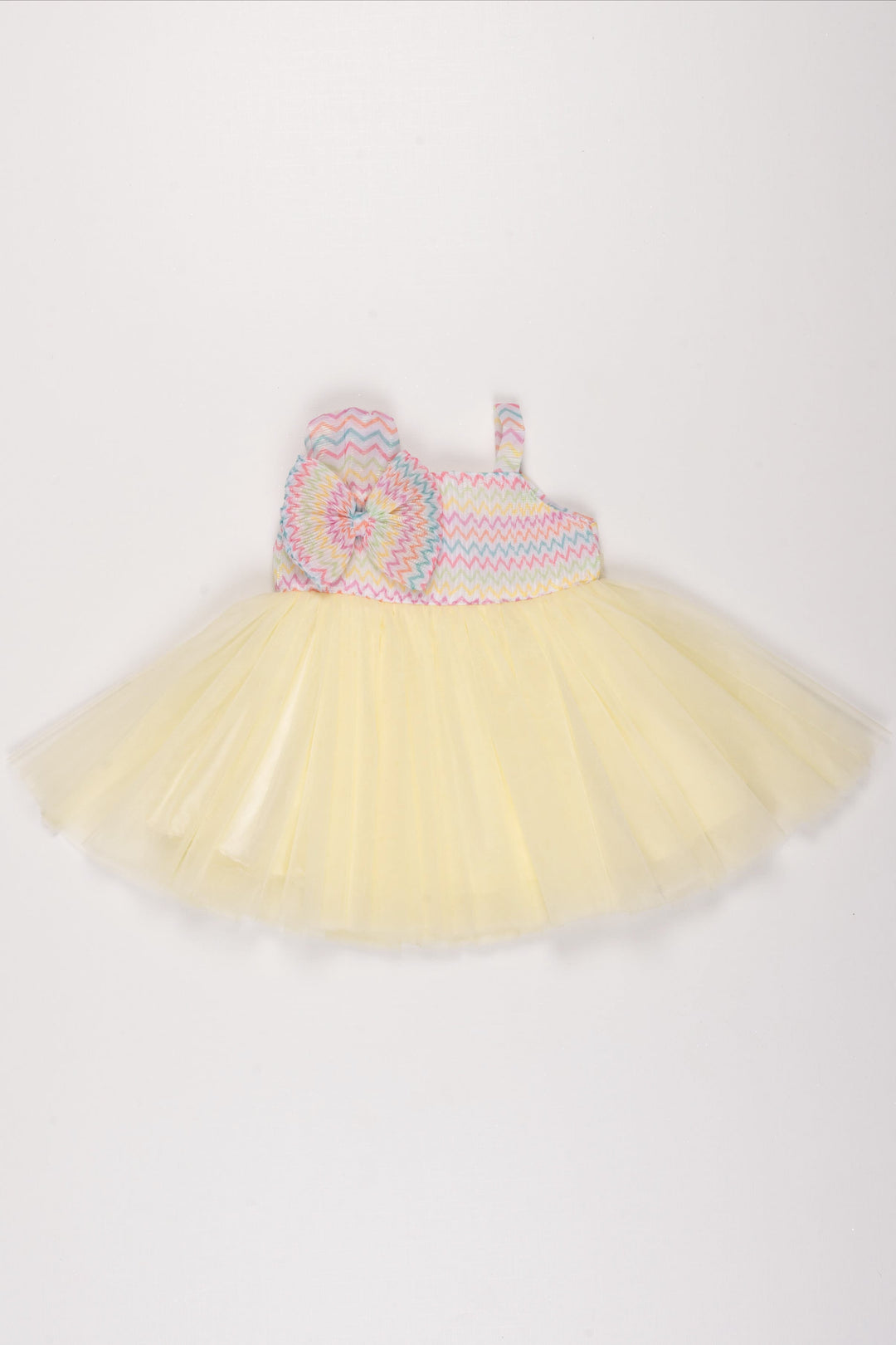 The Nesavu Girls Tutu Frock Pastel Chevron Knit and Lemon Yellow Tulle Dress for Girls Nesavu 12 (3M) / Yellow / Plain Net PF172B-12 Girls Pastel Chevron Tulle Dress | Lemon Yellow Party Wear Frock | The Nesavu