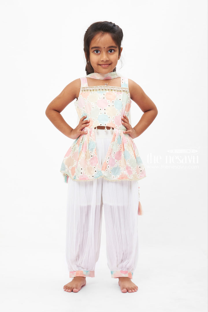 The Nesavu Girls Sharara / Plazo Set Pastel Embellished Kurti with Pants and Dupatta Set Nesavu 16 (1Y) / multicolor GPS248A-16 Pastel Kurti and Pants Set for Girls with Dupatta | The Nesavu