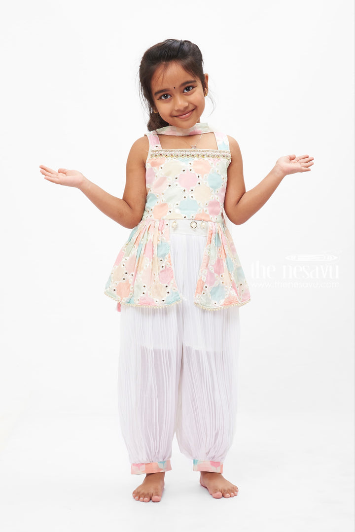 The Nesavu Girls Sharara / Plazo Set Pastel Embellished Kurti with Pants and Dupatta Set Nesavu Pastel Kurti and Pants Set for Girls with Dupatta | The Nesavu